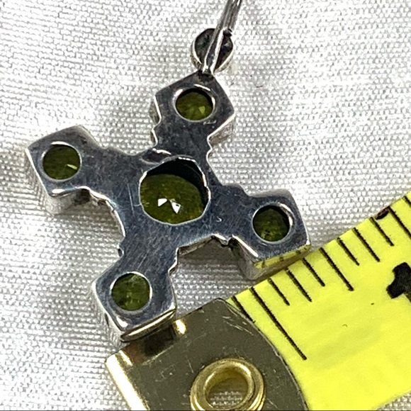 Green bezel cross dangle sterling earrings - Picture 3 of 6